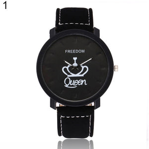 New Couple Queen King Crown Fuax Leather Quartz Analog Wrist Watch Chronograph Party Gift Letter Print Queen KingQ Couple Watch