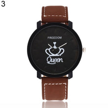 Load image into Gallery viewer, New Couple Queen King Crown Fuax Leather Quartz Analog Wrist Watch Chronograph Party Gift Letter Print Queen KingQ Couple Watch