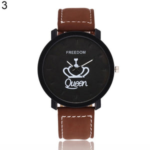 New Couple Queen King Crown Fuax Leather Quartz Analog Wrist Watch Chronograph Party Gift Letter Print Queen KingQ Couple Watch