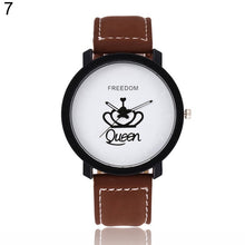 Load image into Gallery viewer, New Couple Queen King Crown Fuax Leather Quartz Analog Wrist Watch Chronograph Party Gift Letter Print Queen KingQ Couple Watch