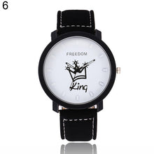 Load image into Gallery viewer, New Couple Queen King Crown Fuax Leather Quartz Analog Wrist Watch Chronograph Party Gift Letter Print Queen KingQ Couple Watch