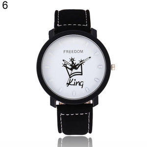 New Couple Queen King Crown Fuax Leather Quartz Analog Wrist Watch Chronograph Party Gift Letter Print Queen KingQ Couple Watch