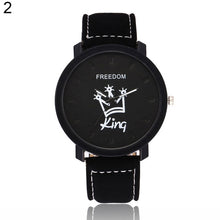 Load image into Gallery viewer, New Couple Queen King Crown Fuax Leather Quartz Analog Wrist Watch Chronograph Party Gift Letter Print Queen KingQ Couple Watch