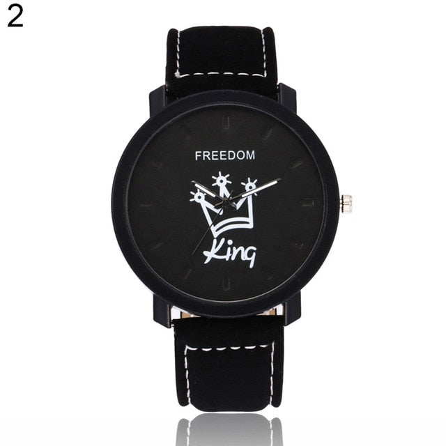 New Couple Queen King Crown Fuax Leather Quartz Analog Wrist Watch Chronograph Party Gift Letter Print Queen KingQ Couple Watch