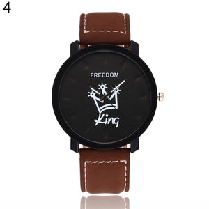 New Couple Queen King Crown Fuax Leather Quartz Analog Wrist Watch Chronograph Party Gift Letter Print Queen KingQ Couple Watch